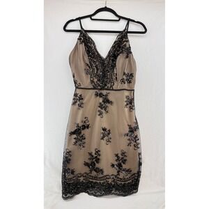 Black Sequin Mesh V Neck Mini Dress Adjustable Straps Zipper‎ Back